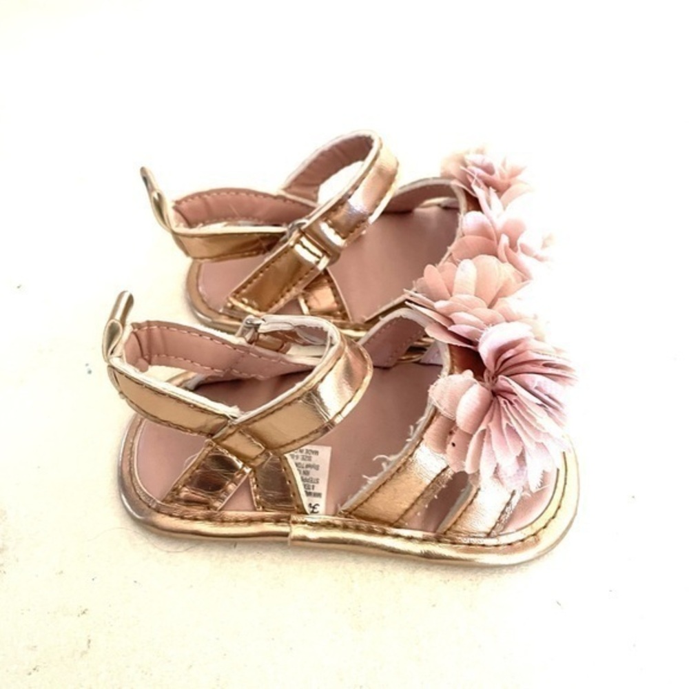 FIRST STEPS Pink chiffon flower baby sandals- 6-9M